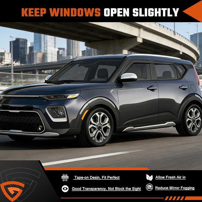 Rain Guard Fit for Kia Soul 2020 2021 2022 2023, Tape-On Extra Durable Side Window Visor Deflectors 2020-2023 Soul Window Rain Guards 4 PCS