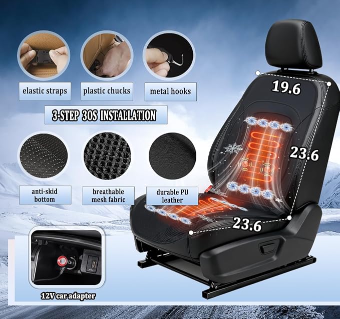 3-in-1 Cooling Car Seat Cushion with Ventilated Fans & Massage, Breathable Front Seat Cooling Seat Cover, 12V Universal Car Seat Cover for Cars, SUVs, Trucks (Black-3)