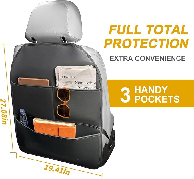 Car Seat Back Protector for Kids - Backrest Protector Prevents Damage from Kicking, Universal Fit Seat Protector with Anti-Slip Design, Shields Against Scratches & Footprints