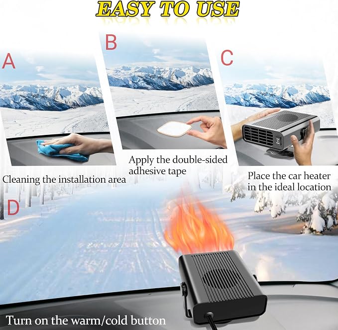 Car Heater, Car Heater That Plugs into Cigarette Lighter, 200W Portable Car Heaters and Car Defroster Windshield Defogger, 12V Heater for Car with 360 Degree Rotary Base