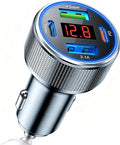 4-Port USB C Car Charger Fast Charging, Car Phone Charger Adapter with 30W PD & QC3.0 Dual USB C & USB A Port Real-Time LED Voltmeter 12V/24V Cigarette Lighter Adapter for iPhone Galaxy & Android