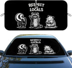 Funny Raccoon Car Window Sun Shield Respect Locals Wildlife Humor Front Window Sun Shade Blocks UV Rays Sun Visor Protector for Car Sedan Truck SUV Accessories 59" L x 31.5" W