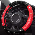 Black Red Steering Wheel Cover, Universal Car Steering Wheel Protector with Crystal Rhinestones Anti-Slip Soft Interior Accessories for Women and Girl Fit 14.5-15 inch