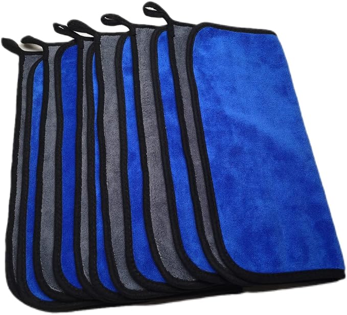 Ultrasoft, Large, Thick and Quick Drying Car Microfiber Cleaning Towel 800GSM Polishing Waxing Auto Detailing Towel Cloth (6pack,16 x 16inches) (Grey-Blue)