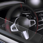 Car Leather Steering Wheel Cover - Panapi Material, Universal 14.5-15 Inch Leather Anti-Slip Breathable Auto Steering Wheel Covers for Men Women (Wave Point-Red)
