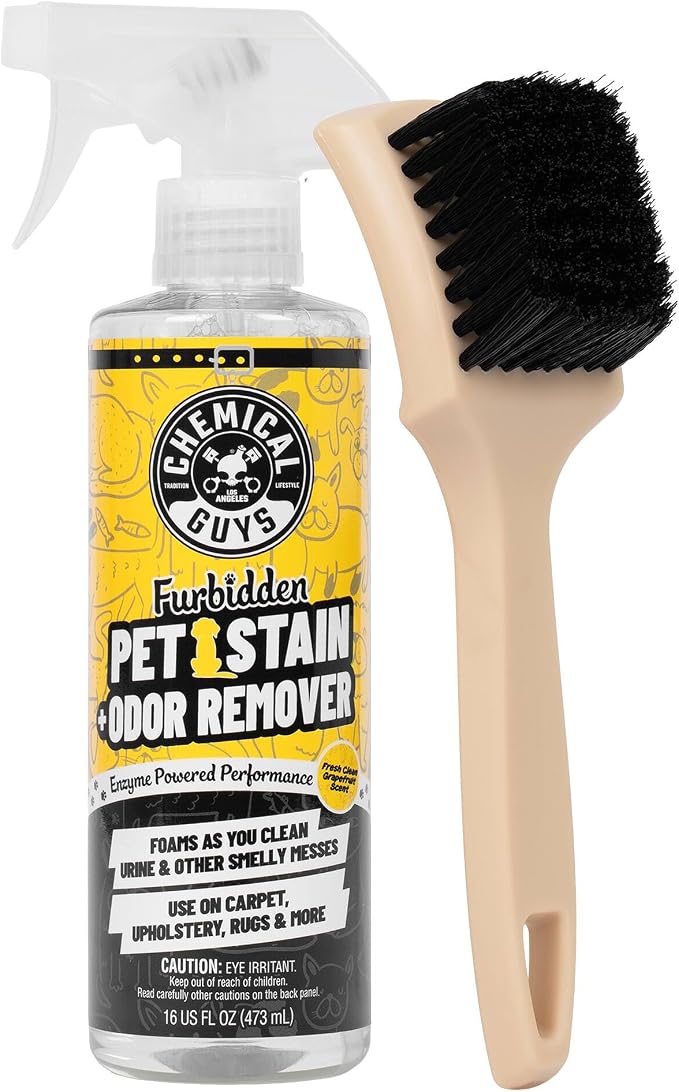 Pet Mess Cleaning Kit, Furbidden Odor Eliminator 16 oz with Interior Detailing Brush Cleans, Pet Smells, Hair and Light Dirt for Cars Trucks SUVs Home Interiors and Upholstery Care