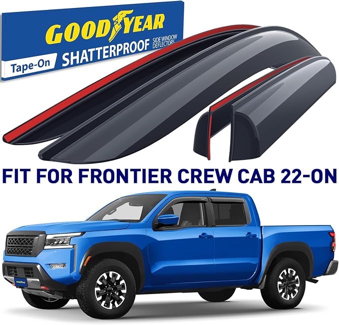 Goodyear Shatterproof Window Deflectors for Nissan Frontier 2022-2026 Crew Cab, Tape-on Rain Guards, Window Visors, Vent Deflector Visor, Car Accessories, 4 pcs. - GY008895