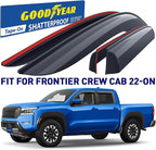 Goodyear Shatterproof Window Deflectors for Nissan Frontier 2022-2026 Crew Cab, Tape-on Rain Guards, Window Visors, Vent Deflector Visor, Car Accessories, 4 pcs. - GY008895