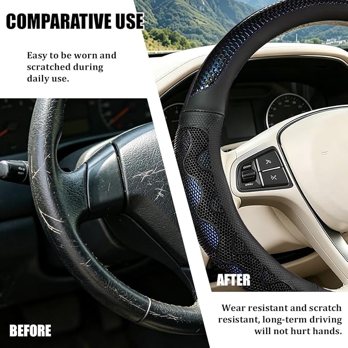 D-Shaped Car Steering Wheel Cover, 14.5-15" Anti-Slip Steering Wheel Protector with 3D Honeycomb Massage Grip, Comfortable Sporty Auto Interior Decor Accessories, Universal Fit (Black/Blue)
