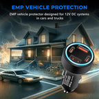 EMP Vehicle Protection, Protector Comes with 2 USB and 2 PD Interfaces, Lightning, Solar Flare and Surge Protection, Suitable for 12-Volt DC in Cars and Trucks