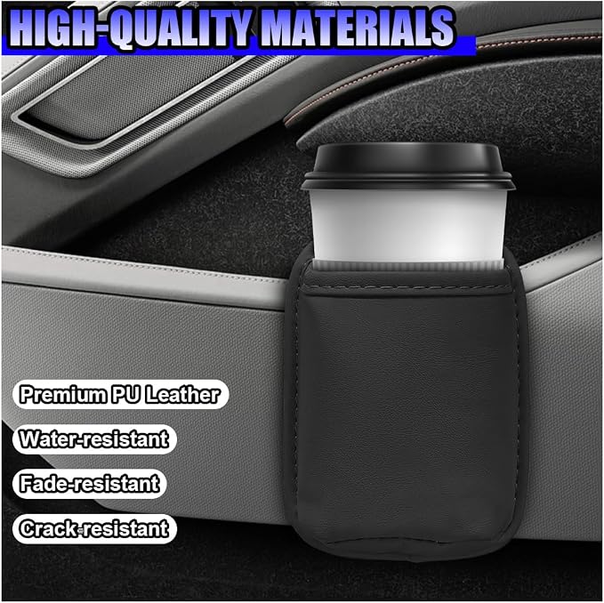 2PCS Large Cup Holder for Car Door - Clip On Vehicle Hanging Water Bottle Drink Holder Car Back Seat Pocket - Scratch-Resistant PU Leather Beverage Storage Organizer for Cars Trucks (Black)