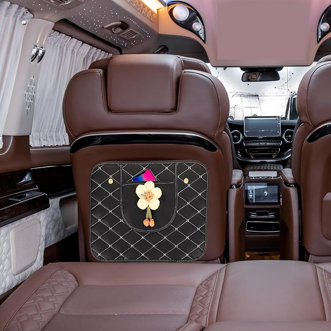 Car Back Seat Kick Mat and Backseat Protector, Wear-Resistant Auto Kick Pad with Sunflower Pattern, Black Pu Material Back Seat Cover for Safety in Vehicles