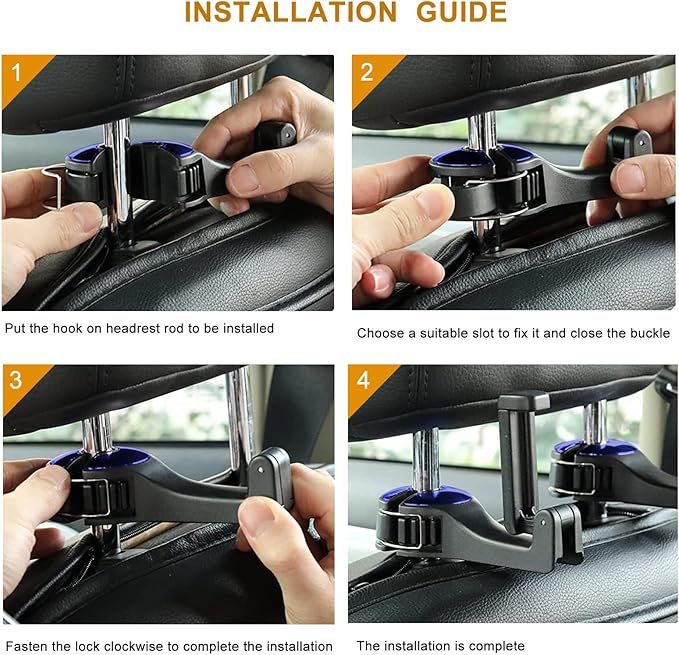 Car Headrest Hook with Phone Holder, Universal 360 Rotation Headrest Hooks for Purses and Bags (Blue)