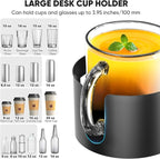 Upgraded Large Desk Cup Holder Clamp, Anti-Spill Table Cup Holder, Metal Office & PC Gaming Desk Accessories, Compatible with Universal Cup, Bottles, Pencil Holder (Black)