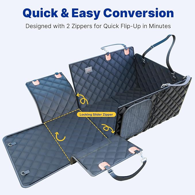 Convertible Back Seat Extender for Dogs, Foldable 400lbs Hard Bottom Dog Car Seat Cover for Back Seat, Waterproof Dog Hammock Bed Backseat Cover for Dogs in Car SUV Truck Pet Seat Cover Black L