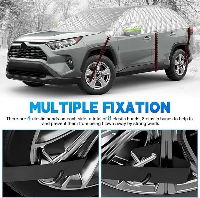 Half Car Cover for SUV Sunroof & Windshield Cover for Ice and Snow, All Weather Vehicle Body Cover for Sun, Rain, Dust（142"x59"）
