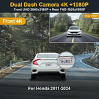 Front 4K+Rear 1080P Dash Cam for 2011-2024 Honda Vehicle Styles (Rhombus Dome Light), OEM Factory Look, Dual Loop Recording, WiFi & APP, G-Sensor, Easy to Use, 128GB Card