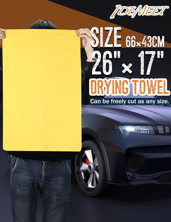 Premium Shammy Towel for Car, Super Absorbent 26""x17"" Large Car Drying Towel, Reusable Soft Car Wash Cloth, Chamois Cloth for Car, Dust Remove, No Scratch/Spot/Streak, Yellow