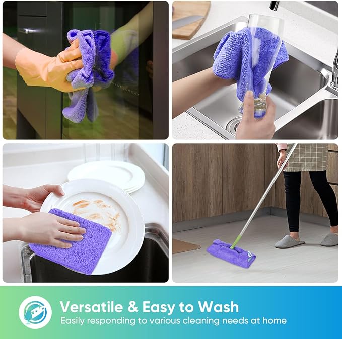 Purple Microfiber Cleaning Cloth, 12 Pack Premium Microfiber Towels for Cars, Lint Free, Scratch-Free, Highly Absorbent, Reusable Cleaning Rags for Car, Household, Kitchen, Window,11.5"X11.5"