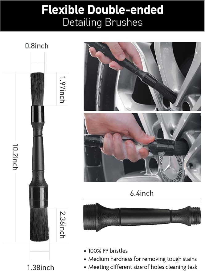 6PCS Car Wheel Brush Kit, Tire Brush for Cleaning Tires, Soft Rim Brush, Bendable Wheel Cleaner Brush, Double-Ended Detailing Brush, Applicator Pads, Wheel Brushes for Cleaning Wheels