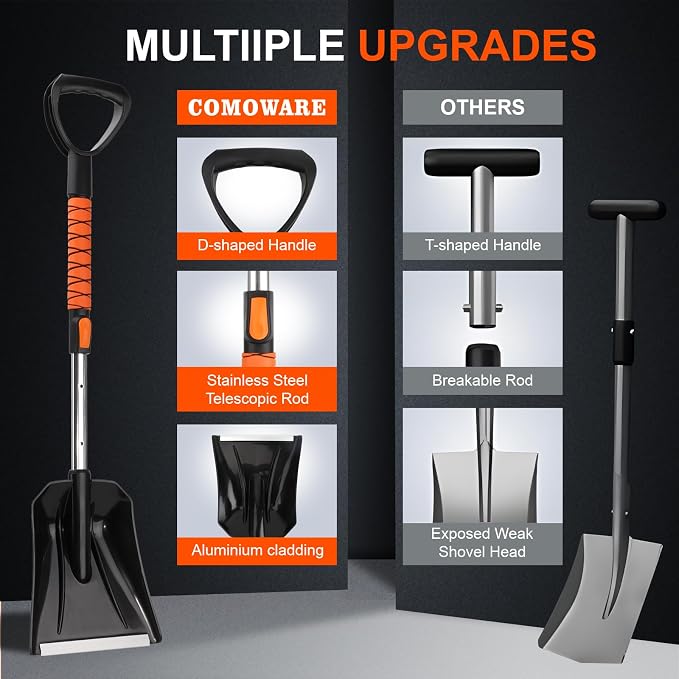 Extendable Snow Brush for Car, Ice Scrapers for Car Windshield Combo Kit with 270° Pivoting Head, 6-in-1 Snow Removal Tool with Snow Shovel Snow Scraper for Car, Truck, SUV, Winter Car Kit