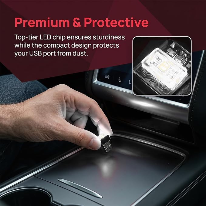 4PCS USB LED Car Interior Atmosphere Lamp, Portable Mini, White | 5V USB-A plug-in, soft accent glow, no wiring, decor night light, car accessories for cars, SUVs, trucks