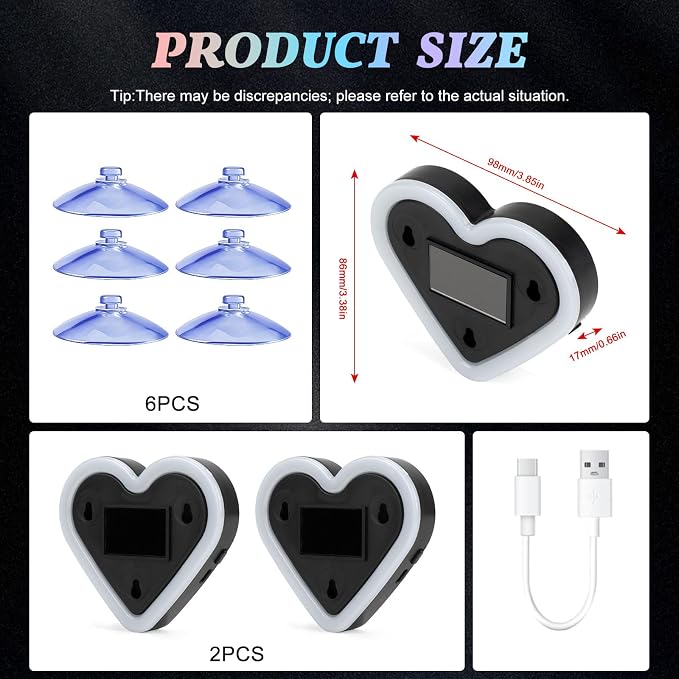 Upgrade Car Light LED Ambient Lights Heart Solar Lights Solar-Powered Heart-Shaped Neon Lights for Car Window Decorative 5 Modes Interior Outdoor Decor (Ice Blue)