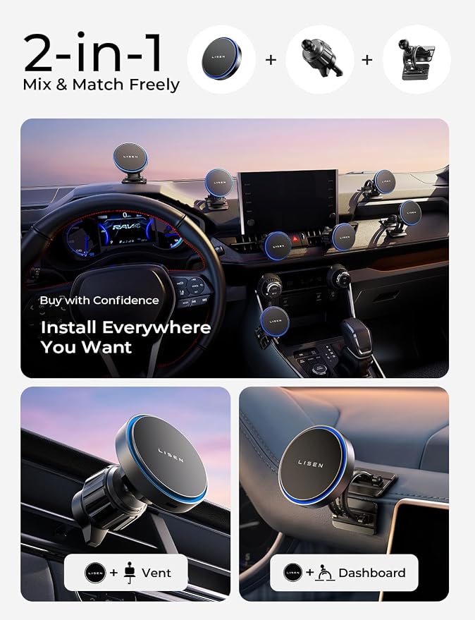 for 15W MagSafe Car Mount Charger,Magnetic Wireless Car Charger for iPhone 17 Pro Max Accessories,Magnetic Phone Holder for iPhone 17-12,Samsung,Pixel 9,Jeep Ford F150 Accessories,Gifts