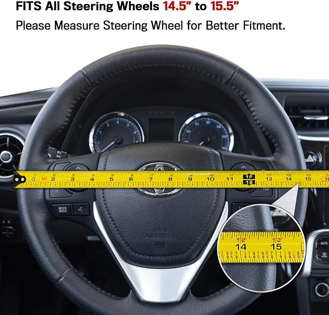 UltraSport Series Steering Wheel Cover-Synthetic Leather Perforated Design & Stitching, All Black Carbon Fiber