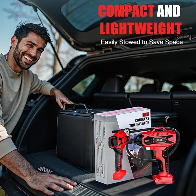 160PSI Cordless Tire Inflator Compatible With Milwaukee 18V Battery, Portable Air Compressor for Auto, Motorcycles, Bikes, Car Air Pump with Auto Shut-Off, LCD Display, LED Light(Tool Only)