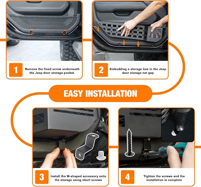 FURYENGRAVER Metal Front Door Storage Box Pockets Door Side Insert Organizer with Cup Holder Compatible with 2018-2024 Jeep Wrangler JL JLU & 2020-2024 Gladiator JT Interior Accessories, 2pcs
