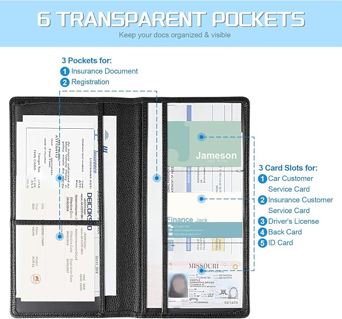 1Pack Car Registration and Insurance Holder,Car Document Holder for Cards License with Magnetic Shut,Vehicle Glove Box Car Organizer for Documents, Cards, License(Embossed leather Black)