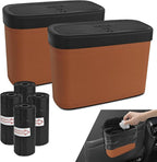 2PCS Car Trash Can with Lid, Press-Top Car Trash Bin with 30PCS Cars Trashs Bags, Small Automotive Dustbin Garbage Container Universal Fit Most Cars Office Home (2pcs-Brown)