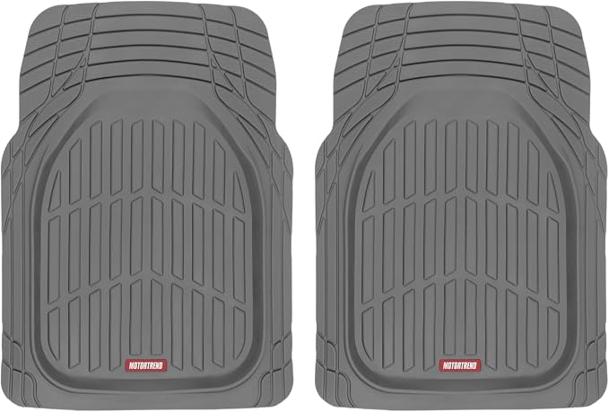 2 Piece Front Car Floor Mats- Gray FlexTough Contour Liners-Deep Dish Heavy Duty Rubber Floor Mats for Car SUV Truck & Van-All Weather Protection, Universal Trim to Fit