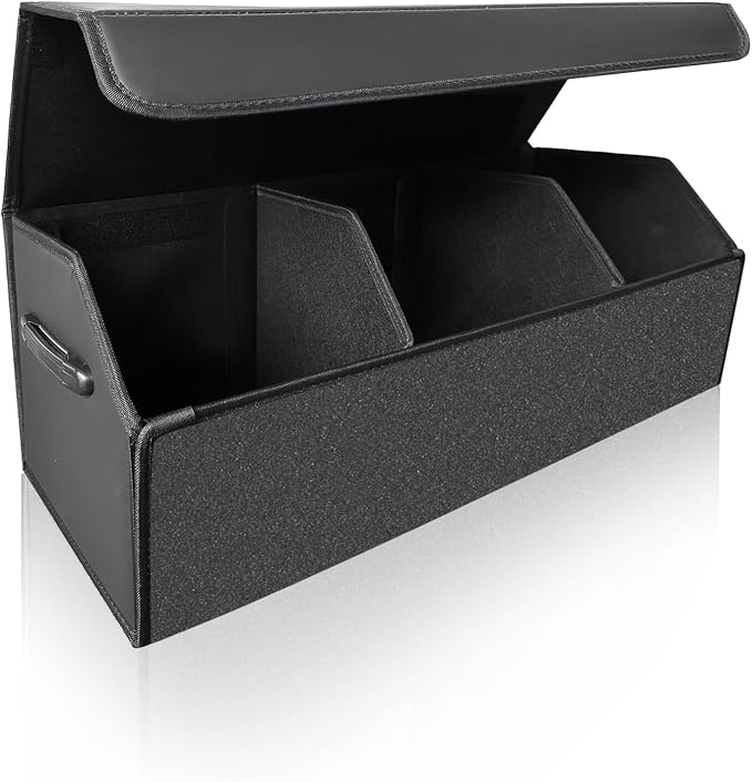 Car Trunk Organizer for SUV and Sedan, Black, 29.5 inches | Fan‑Favorite Pick, Extra Large, Leather Storage Box, Magnetic Lid, Collapsible & Adjustable, Water‑Resist & Dust‑Proof