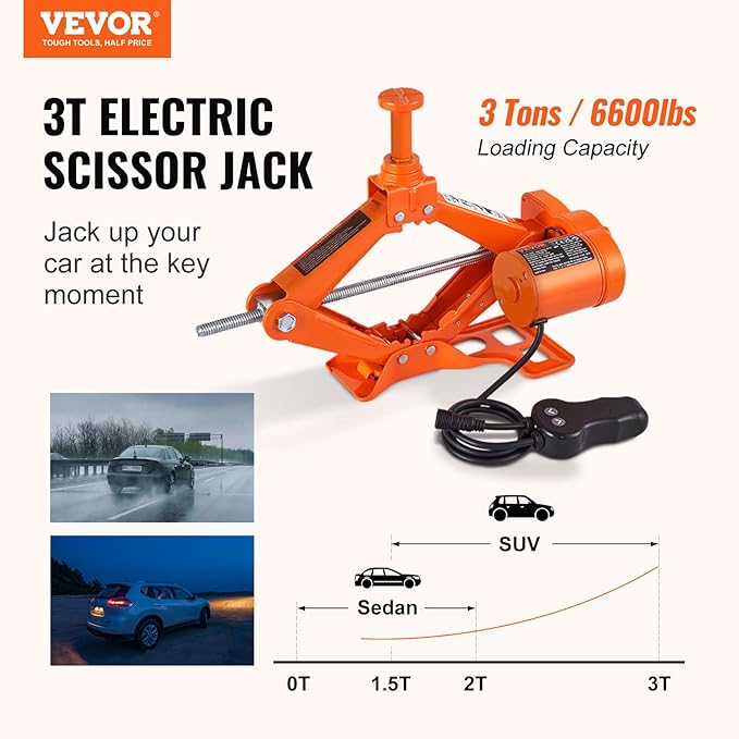 Electric Car Jack, 3 Tons /6600 lbs 12V Electric Scissor Jack, Double Saddles with Remote Control, Portable Car Jack for Sedan, SUV, Truck Tire Change Replacement