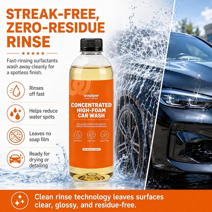 High Foam Car Wash Soap, pH Neutral Car Shampoo for Foam Cannon, Gun or Bucket Wash, Concentrated Car Soap Safe for Wax, Sealant, Ceramic Coating and Clear Coat, Gloss Finish Formula