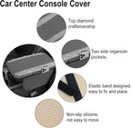 Bling Grey Car Center Console Cover, Leather Car Arm Rest Cover with 2 Storage Bags, Universal Auto Armrest Protector Storage Box, Bling Accessories Interior for Most Vehicles