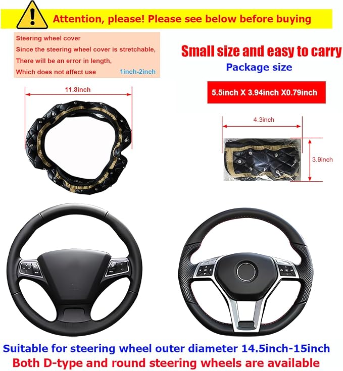Bling Car Steering Wheel Cover, Non-Slip Elastic Stretch Leather Auto Steering Wheel Protector, Sparkling Diamond Vehicle Decor Accessories for Women Girls, Universal for Vehicles (Beige)