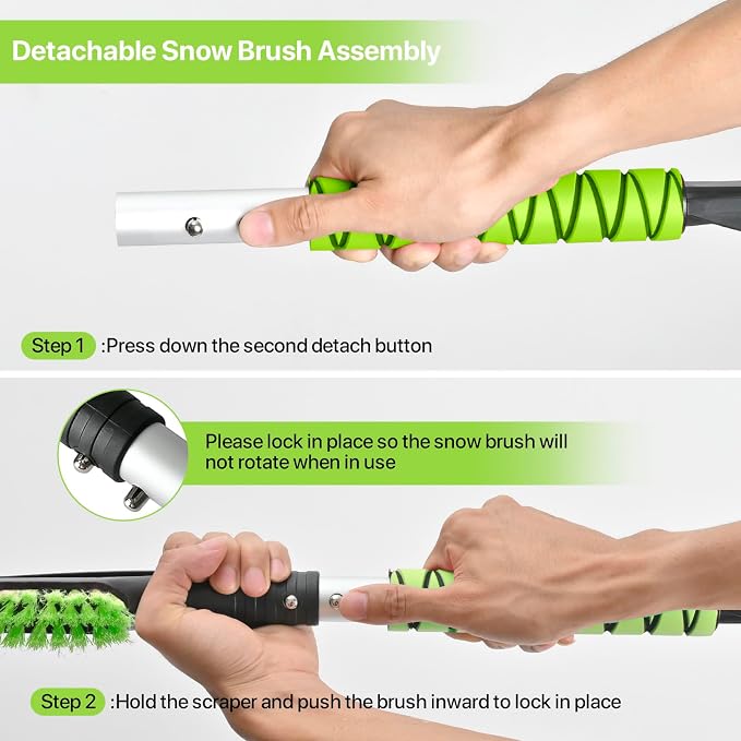 2 Pack 27" Snow Brush and Ice Scraper for Car Windshield - Green | Soft Non-Scratch Bristles, Non-Slip Foam Grip, Detachable Design, Car Snow Removal Tool for Windshields & Windows