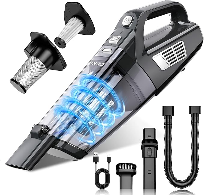 Handheld Vacuum Cordless, 15000PA Strong Suction Hand Held Car Vacuum Cleaner Portable with Multi-Nozzles & Washable Filter, Lightweight Rechargeable Vacuum Cleaner for Home, Car, Office, Pets