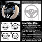 Steering Wheel Cover, Fluffy, Universal Rhinestone, Comfortable, Non-Slip Luxurious Faux Wool,Bedazzled Car Accessories for Women, Fits for 14.5 to 15 Inch