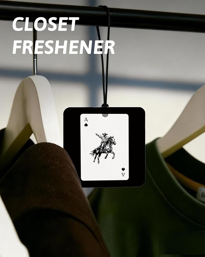 Retro Western Orange Car Air Freshener 4 Pcs, Country Bull Skull Cactus Horseshoes Ace Card Square Hanging Air Freshener for Closet Drawer Books, Western Car Accessories Mirror Decor for Women