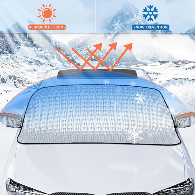 Car Windshield Snow Ice Cover with Side Mirror and Elastic Hook, 5 Magnetic Automotive Windshield Snow Frost Cover, Foldable Car Windshield Sun Shade for Most Cars, SUV/Truck/MPV(61"x46"Inch)