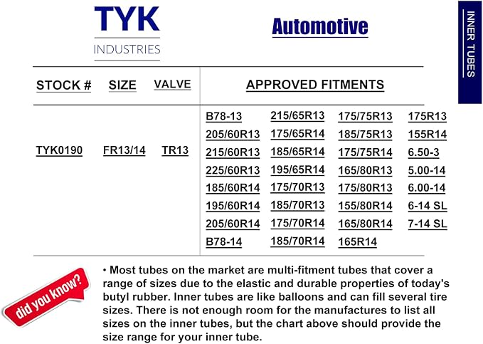Two FR13/14 Radial Passenger Car Tire Inner Tube with TR13 Valve Stems