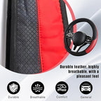 Leather Car Steering Wheel Cover, 15 Inch Anti-Slip Carbon Fiber Black Steering Wheel Cover, Universal Car Interior Accessories for Trucks Sedans SUVs (AD-Black & Red)