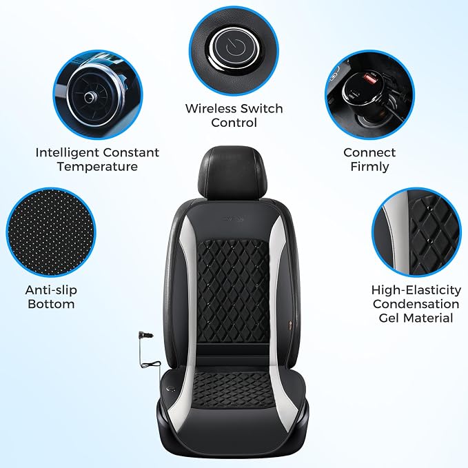 Coverado Ventilated Cooling Car Seat Cushion, 2026 Enhanced 12V-24V Fast Cool System, Cooled Seat Cover Universal for Car Sedan SUV Truck, Classic Gray