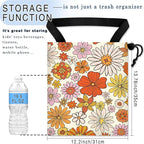 Car Trash Bag Hanging Back of Seat Waterproof Small Cute Printed One-Handed Strap Drawstring Garbage Bags for Car-Colorful Flower