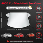 Car Windshield Sun Cover - 600D Windshield Sun Shade Window Cover Heavy Duty & UV Resistant, Outside Summer Sunshade Protector for Most Sedan Cars (62 x 50 Inch)