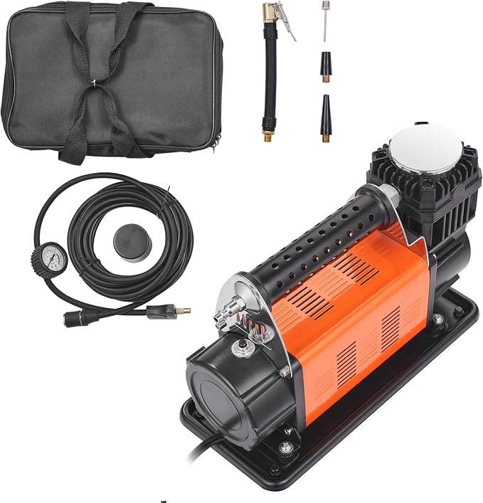 12V Portable Tire Inflator, 7.06CFM Heavy Duty Air Compressor, 150PSI Offroad Air Pump with Adapters for Car SUV RV Truck - Include 6.5FT Power Cord, 26FT Air Hose with Pressure Gauge, Carry Bag